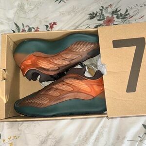 Yeezy Men's Orange and Teal Sneakers